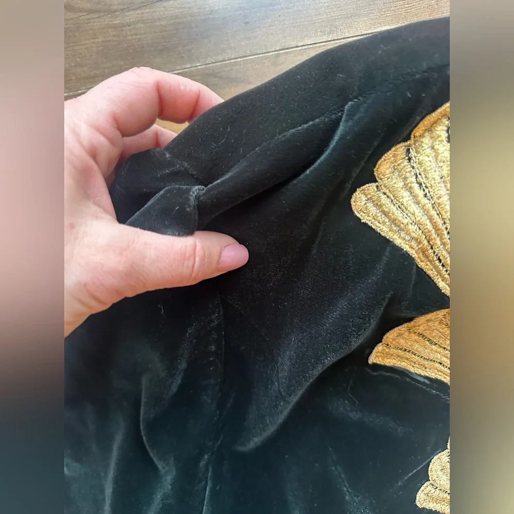 Vintage David Rose Green Velvet Jacket Gold Trim Shoulder Pads USA Large - Picture 4 of 7